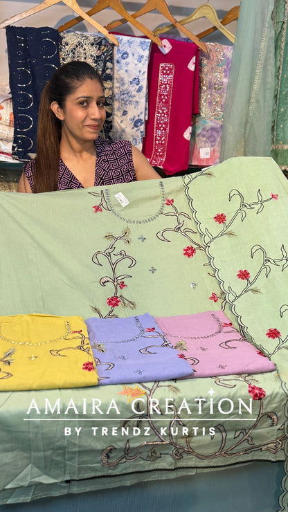 Premium cotton Unstitch Suit With Cotton Embroidered Dupatta