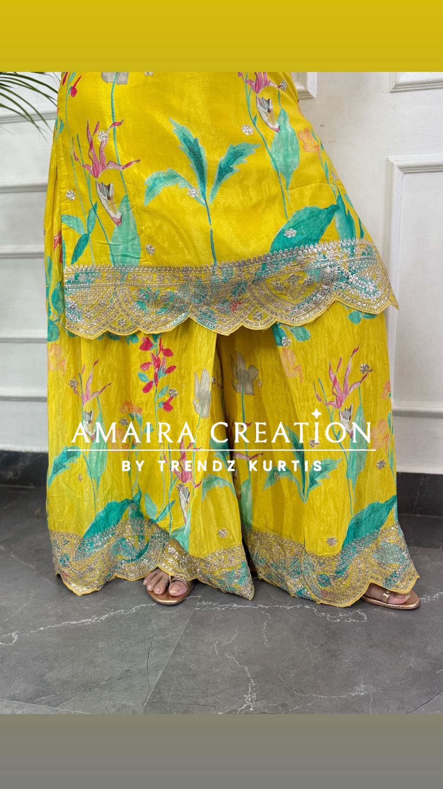 Premium Silk Lemon Full Ghera Plazo Set