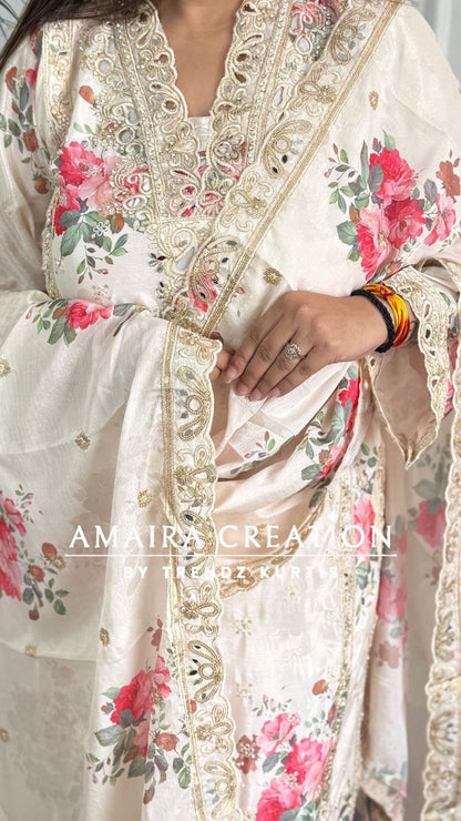 Premium Silk Cream Pakistani Suit