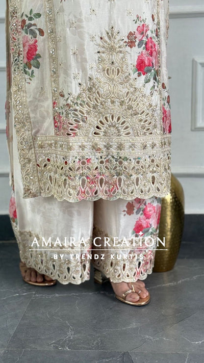 Premium Silk Cream Pakistani Suit