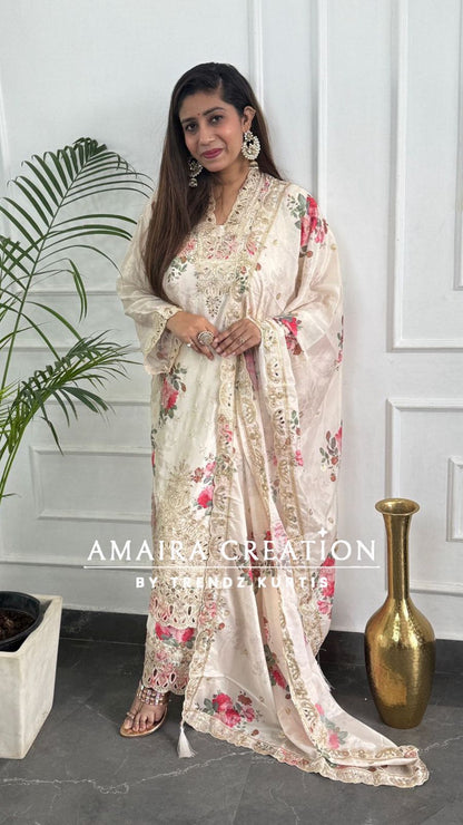 Premium Silk Cream Pakistani Suit