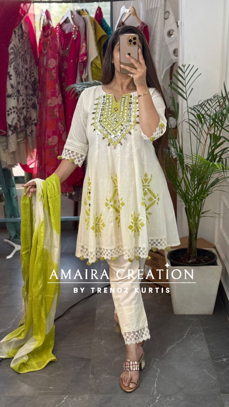 Ivory Green A line Stylish Suit set