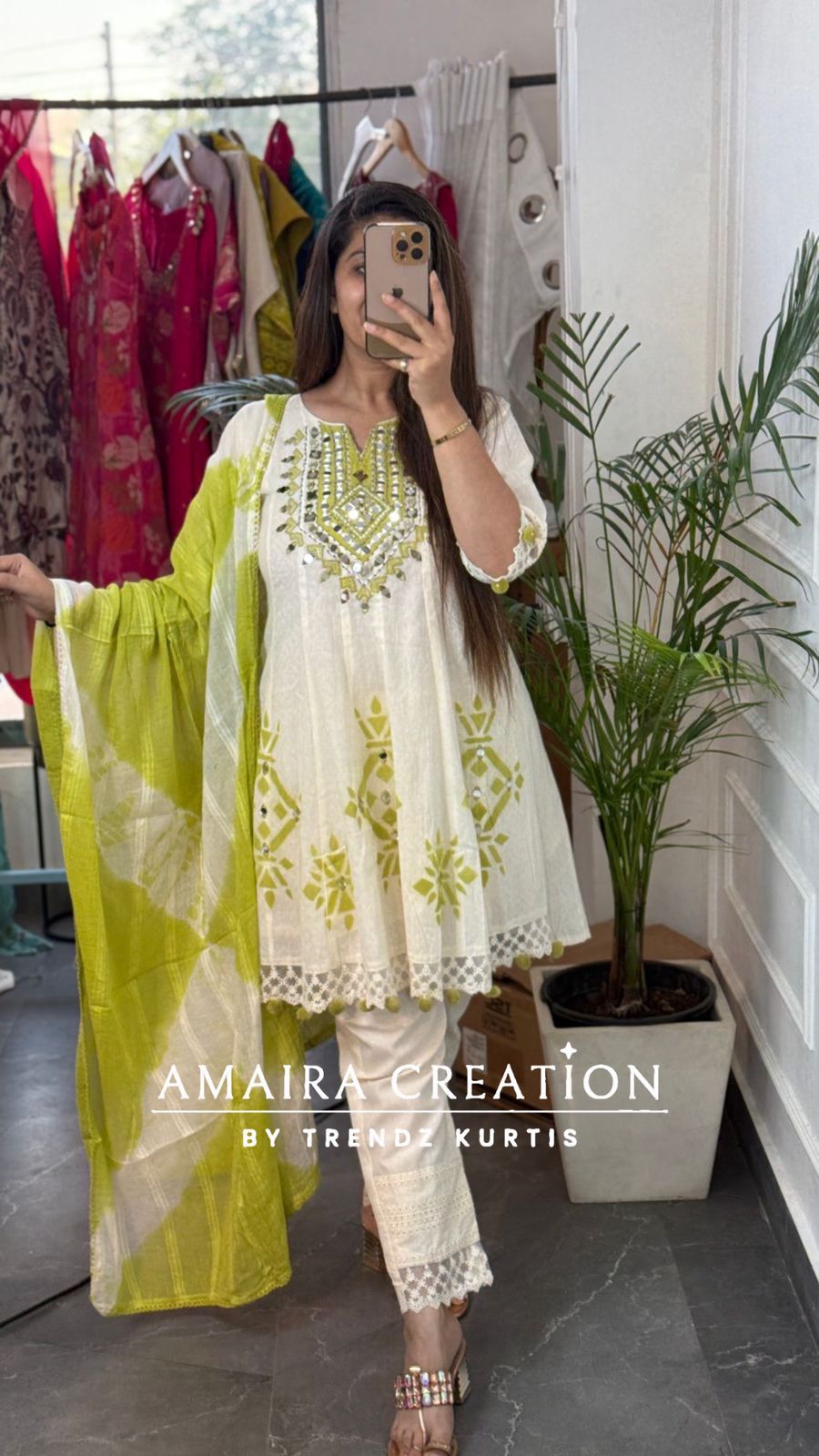 Ivory Green A line Stylish Suit set