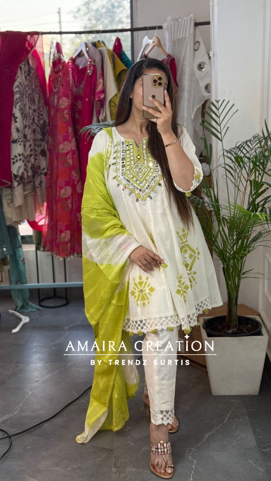 Ivory Green A line Stylish Suit set