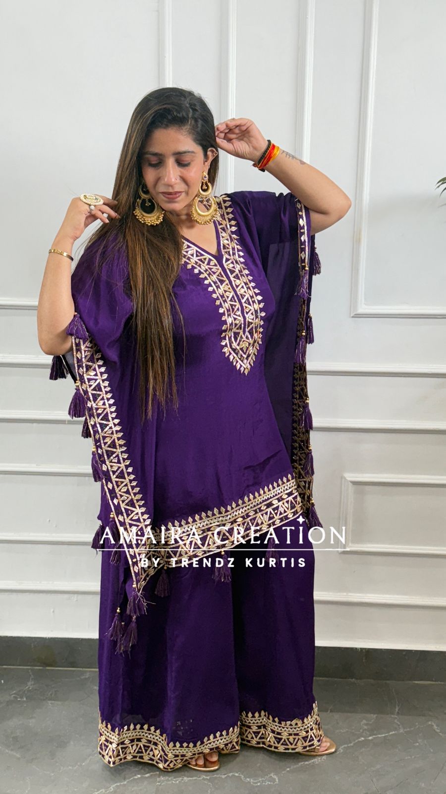 Premium Chinnon Gotta Patti Designer Kaftan Set