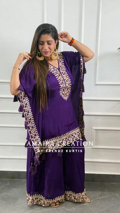 Premium Chinnon Gotta Patti Designer Kaftan Set