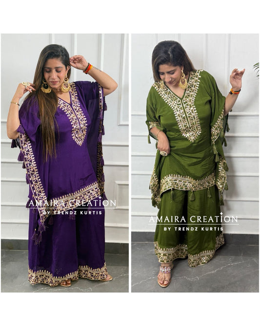 Premium Chinnon Gotta Patti Designer Kaftan Set