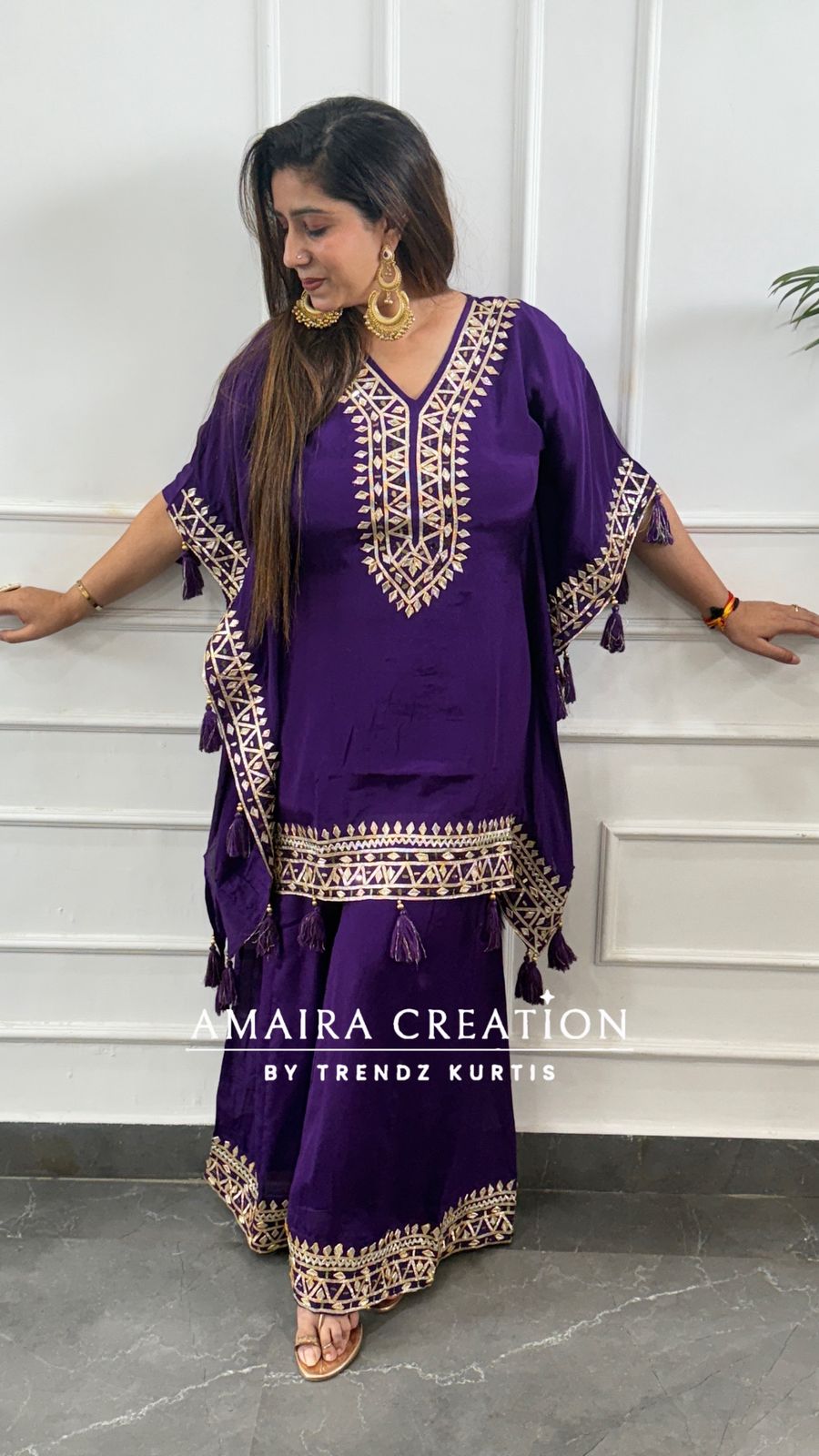 Premium Chinnon Gotta Patti Designer Kaftan Set