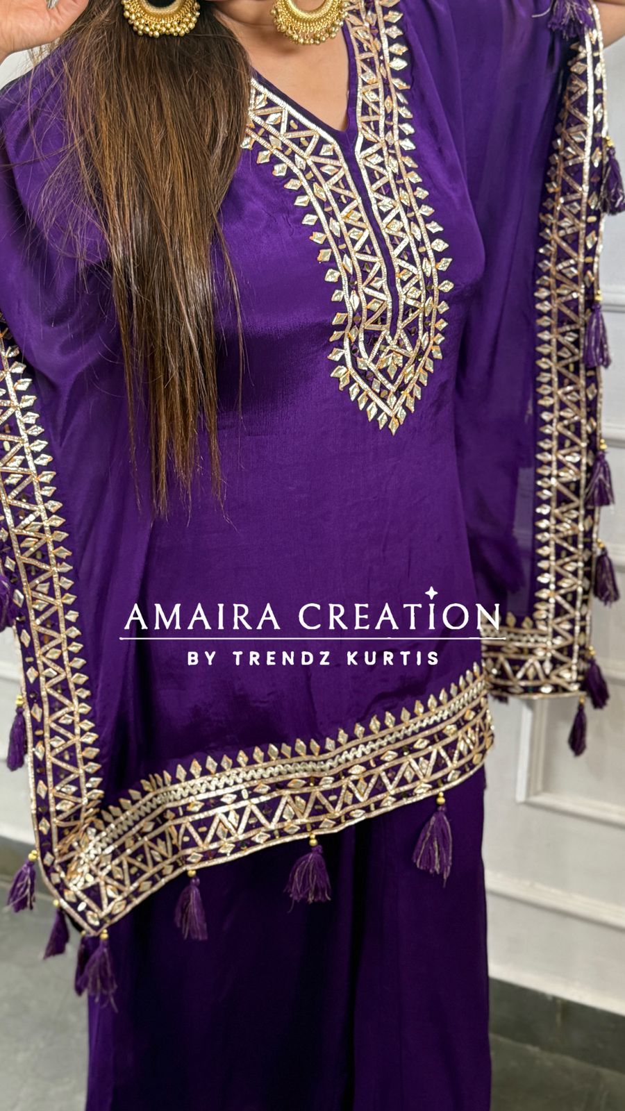 Premium Chinnon Gotta Patti Designer Kaftan Set