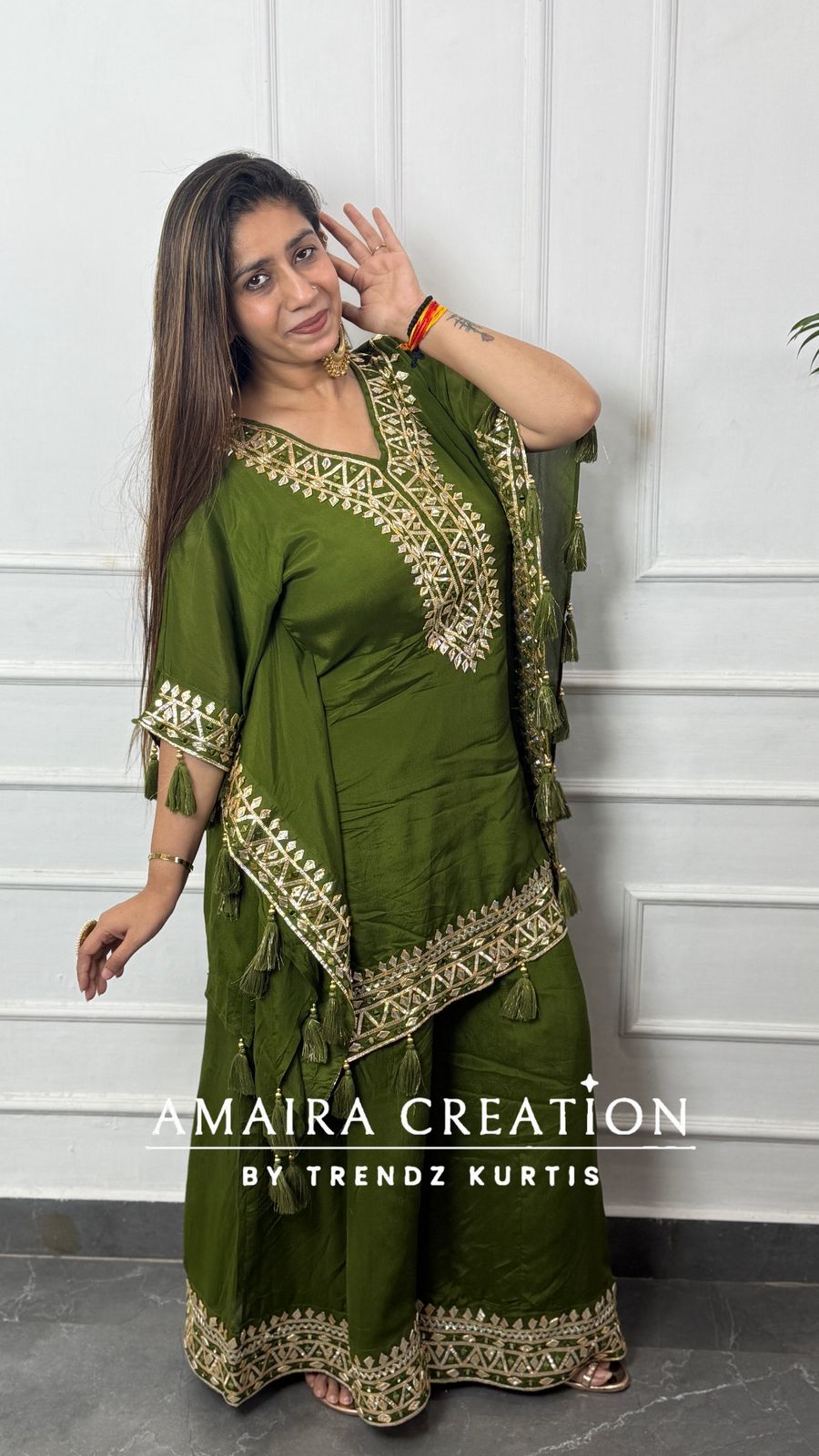 Premium Chinnon Gotta Patti Designer Kaftan Set