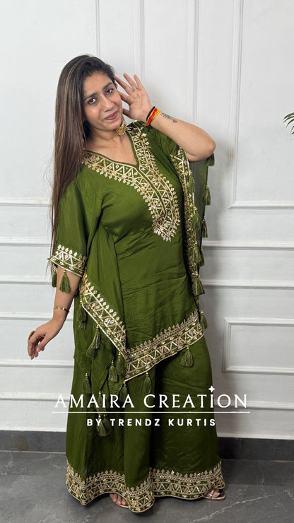 Premium Chinnon Gotta Patti Designer Kaftan Set