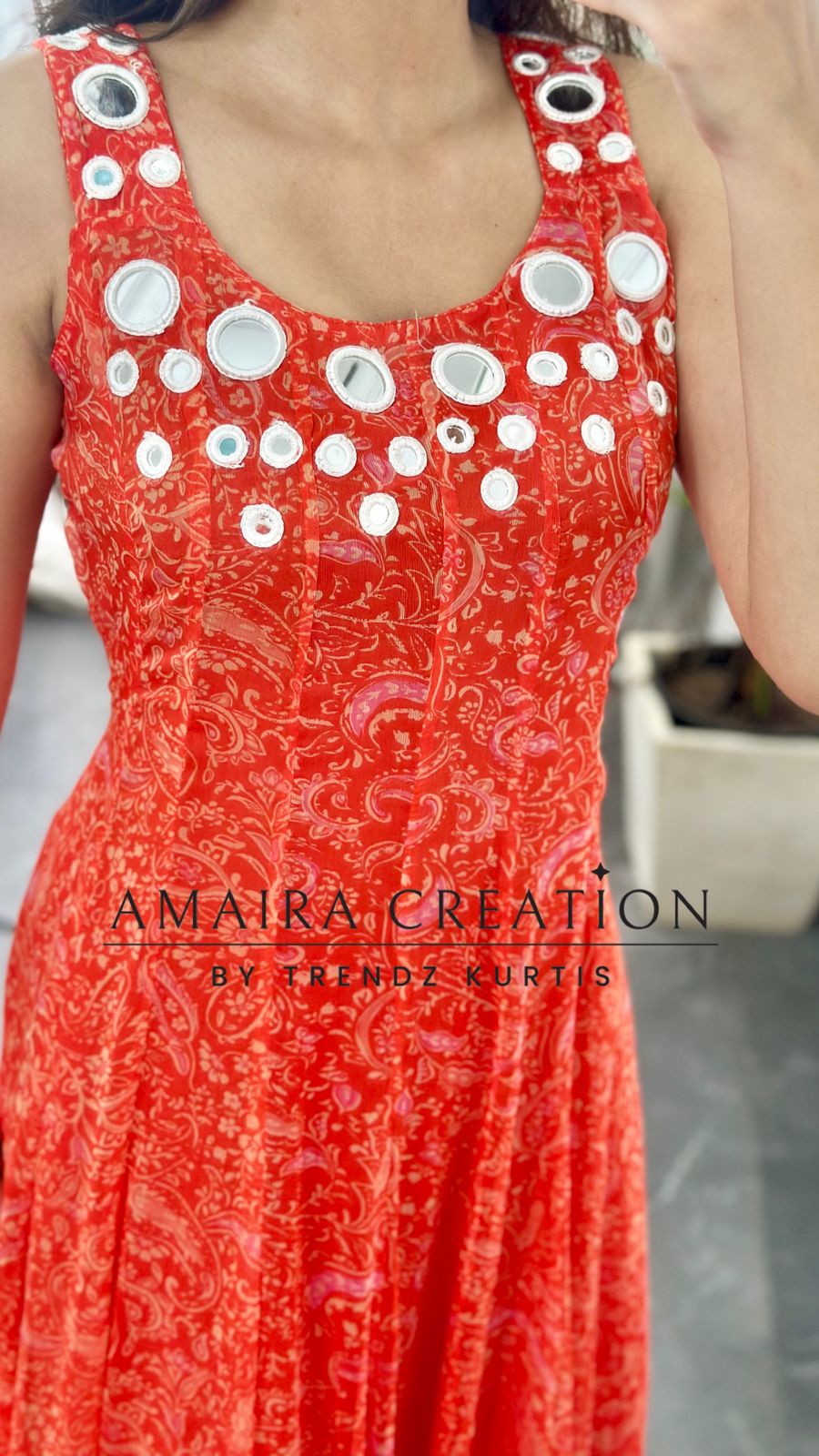 Premium Chiffon Orange Anarkali (9inches sleeves available )