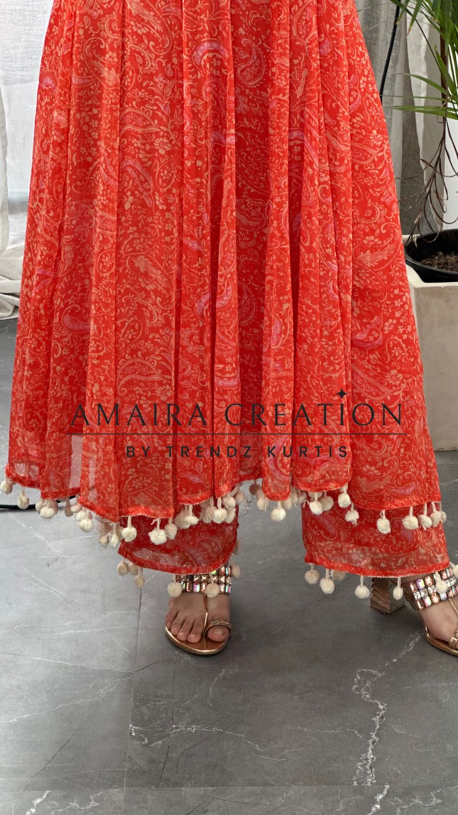 Premium Chiffon Orange Anarkali (9inches sleeves available )