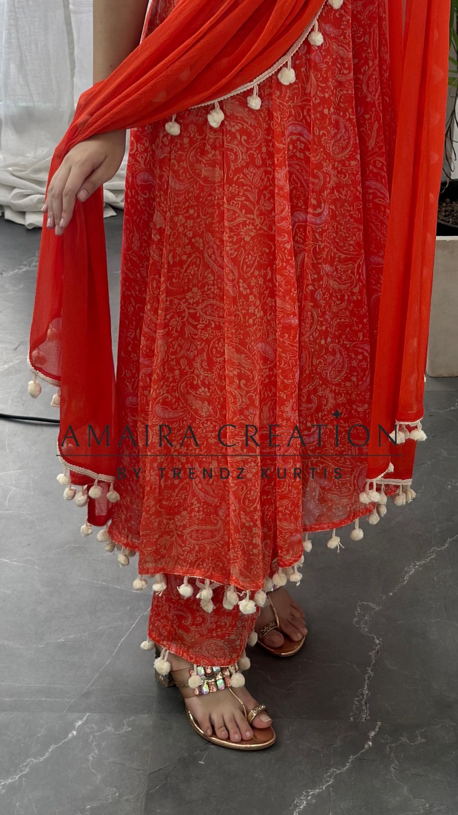 Premium Chiffon Orange Anarkali (9inches sleeves available )