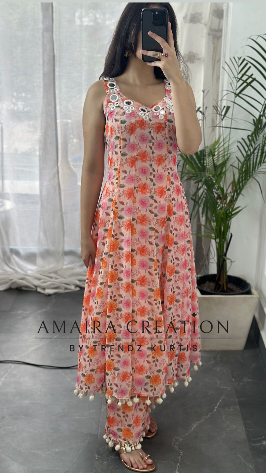 Premium Chiffon Peach Anarkali (9inches sleeves available )