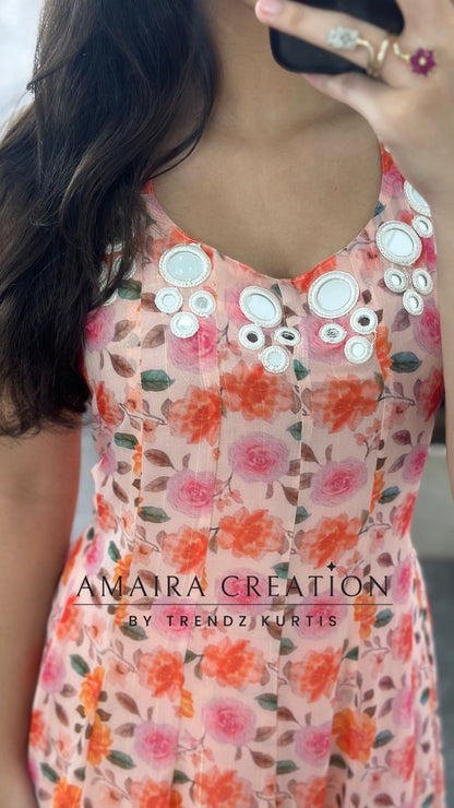 Premium Chiffon Peach Anarkali (9inches sleeves available )