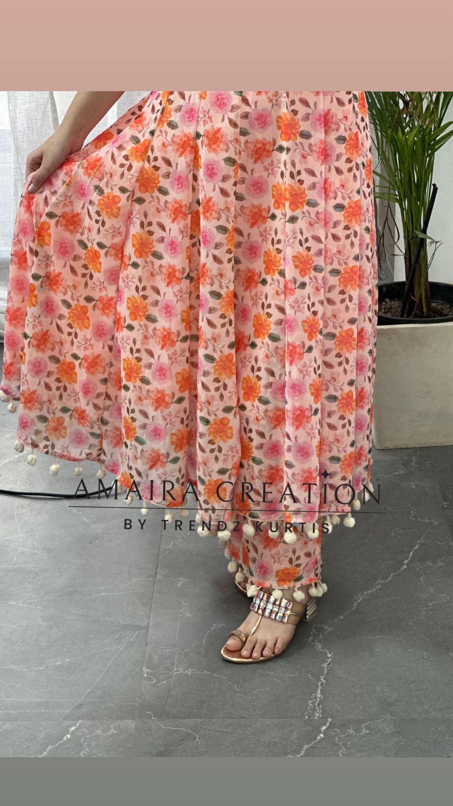 Premium Chiffon Peach Anarkali (9inches sleeves available )