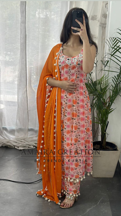 Premium Chiffon Peach Anarkali (9inches sleeves available )