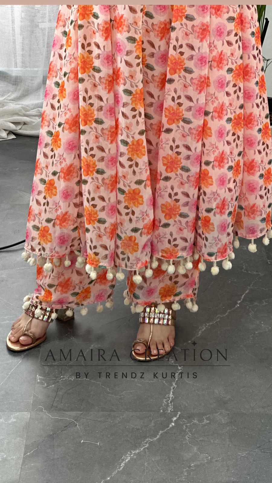 Premium Chiffon Peach Anarkali (9inches sleeves available )