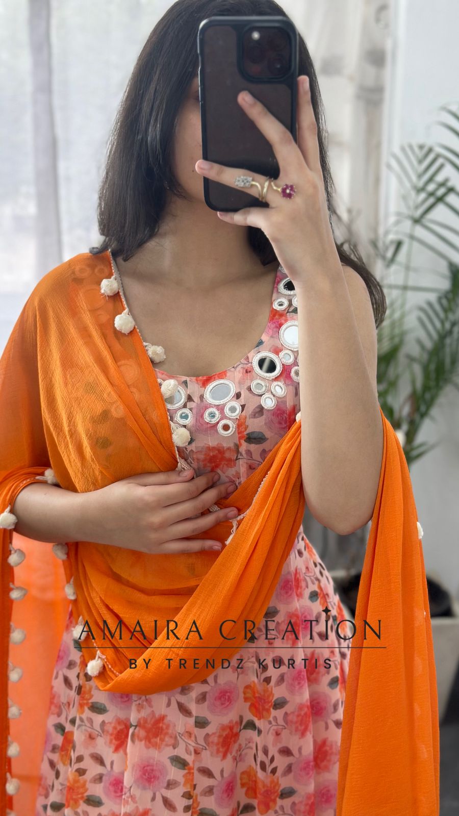 Premium Chiffon Peach Anarkali (9inches sleeves available )
