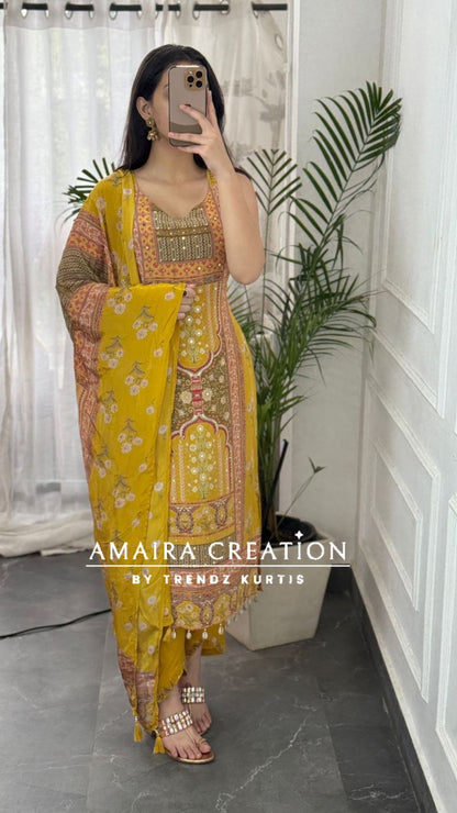 Premium Crepe Strap Pattern Designer Pant Set(16 inches sleeves available)