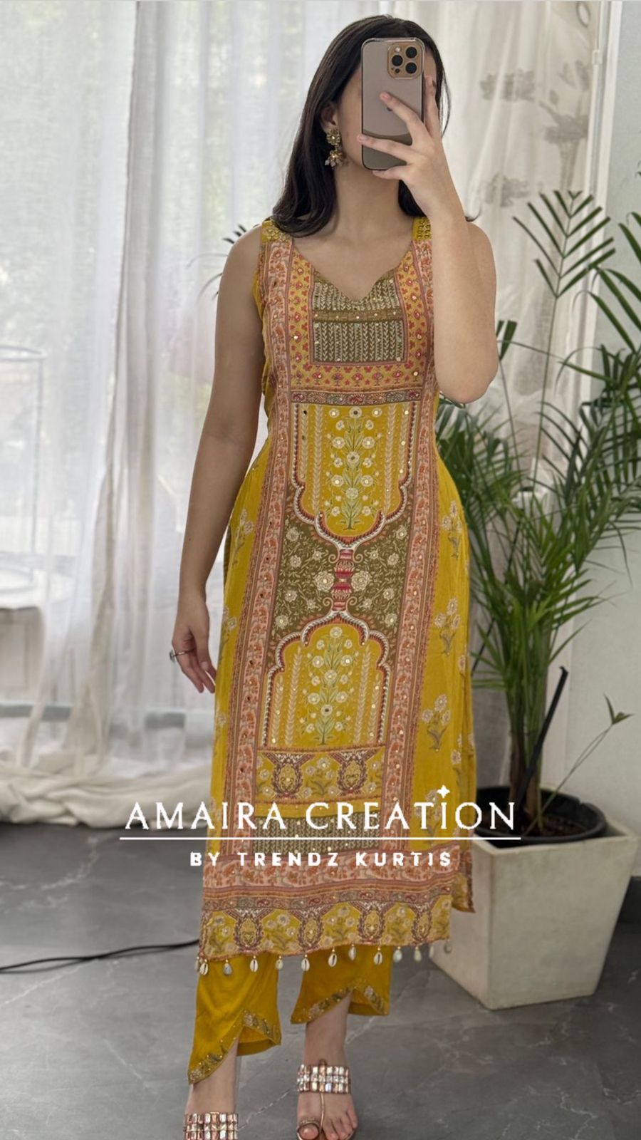 Premium Crepe Strap Pattern Designer Pant Set(16 inches sleeves available)