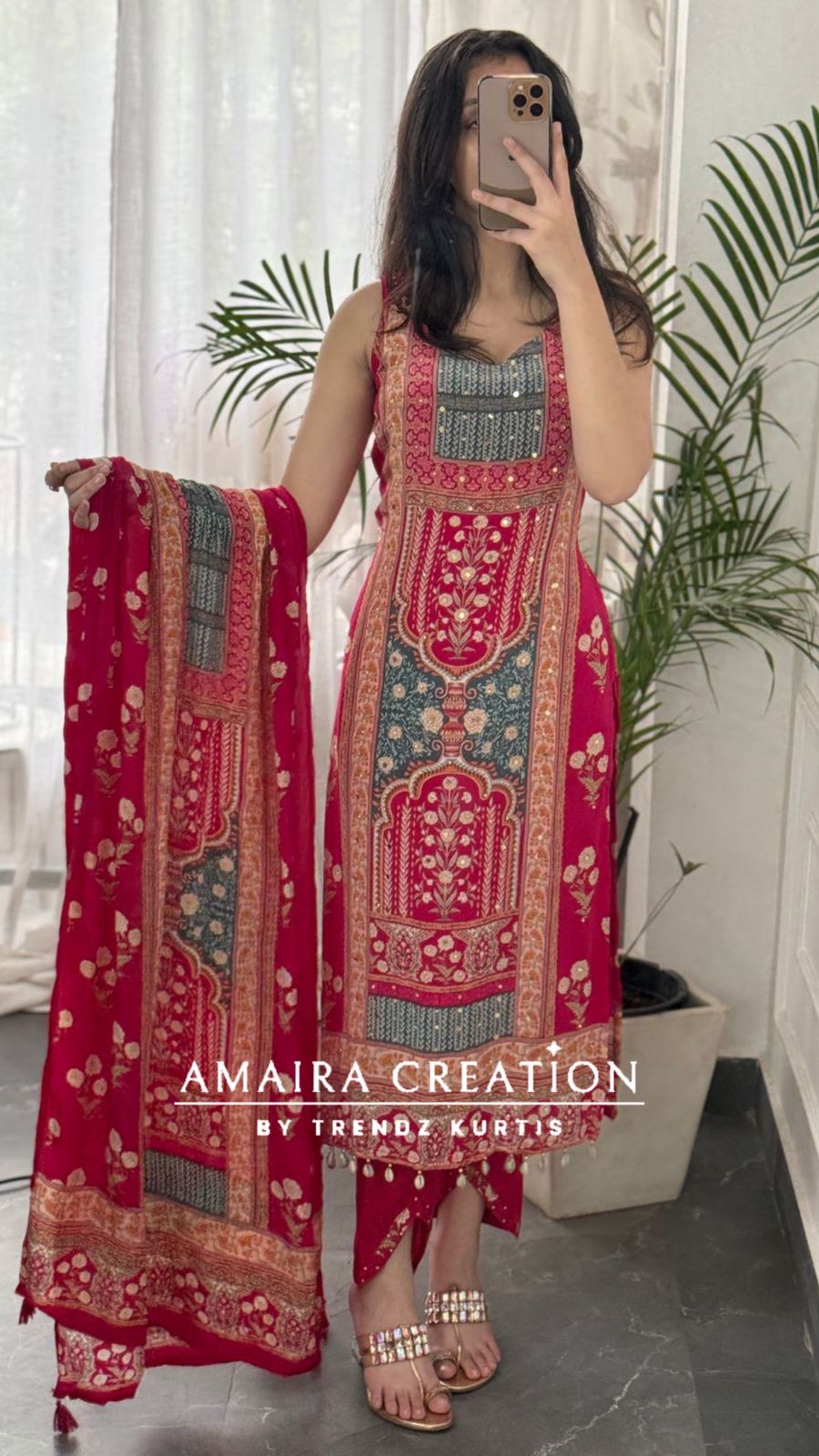 Premium Crepe Strap Pattern Designer Pant Set(16 inches sleeves available)