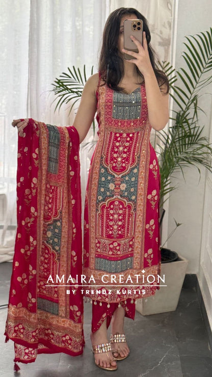 Premium Crepe Strap Pattern Designer Pant Set(16 inches sleeves available)