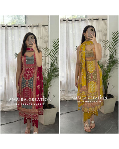 Premium Crepe Strap Pattern Designer Pant Set(16 inches sleeves available)