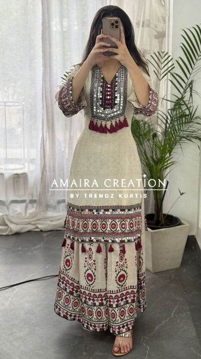 Beautiful Crepe Beige & Falsa Full Ghera Divider Set