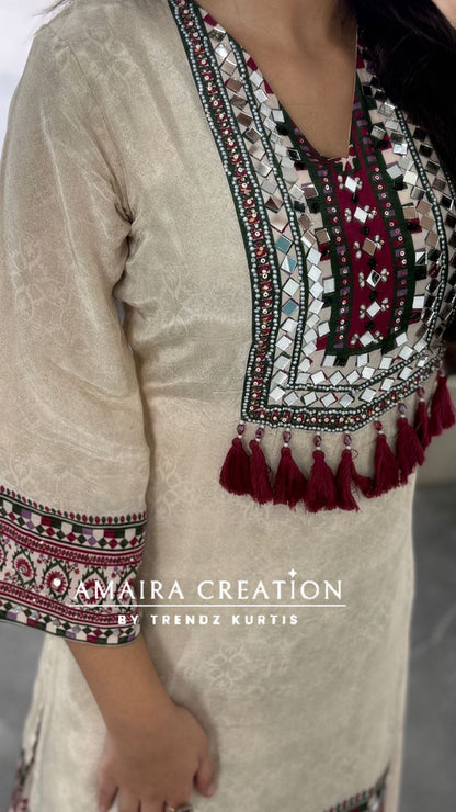 Beautiful Crepe Beige & Falsa Full Ghera Divider Set