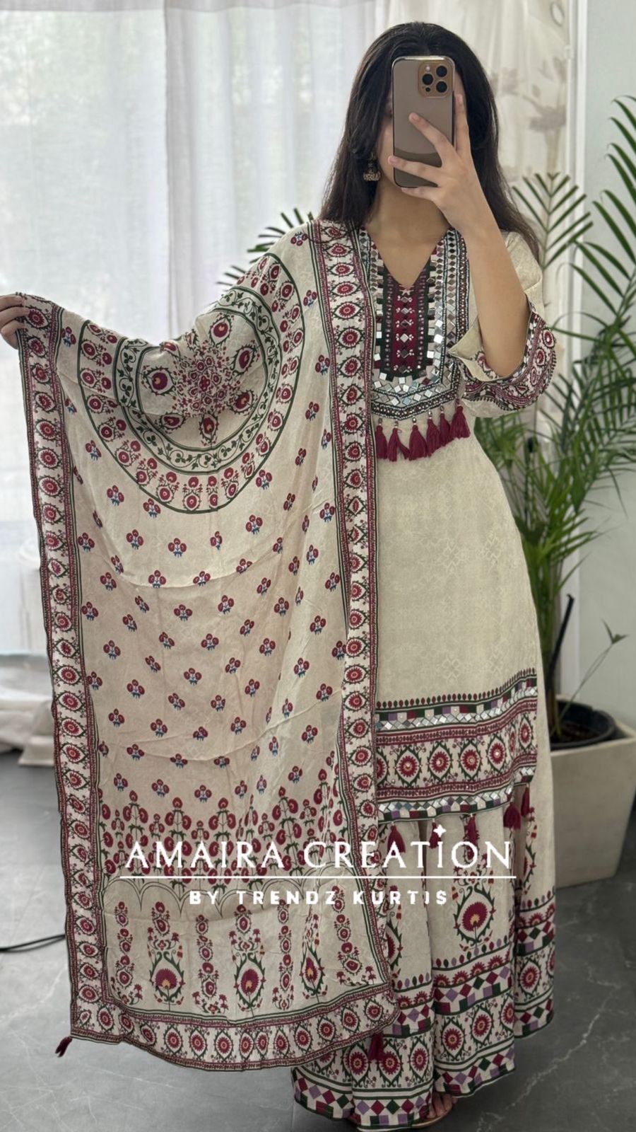 Beautiful Crepe Beige & Falsa Full Ghera Divider Set