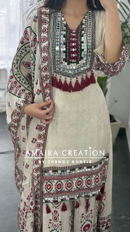 Beautiful Crepe Beige & Falsa Full Ghera Divider Set