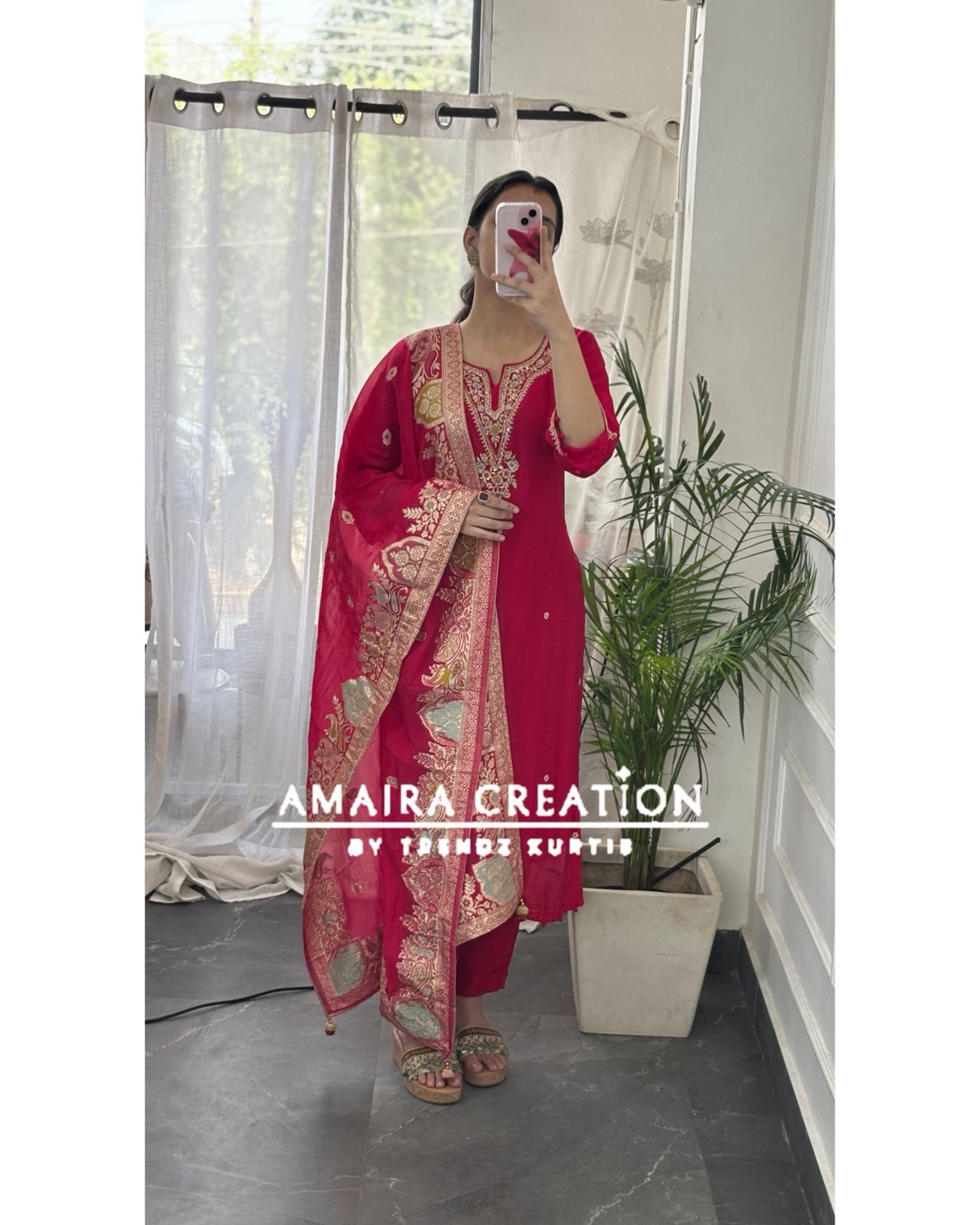 Premium Dola Silk Magenta Royal Handwork With Beautiful Banarasi Dupatta
