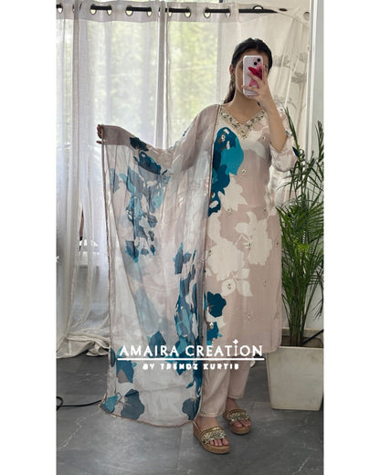 Premium Crepe Firozi Color Pant Set