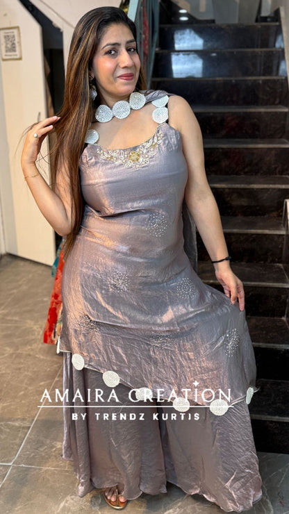 Premium Shimmer Organza Grey Colour C Cut Set