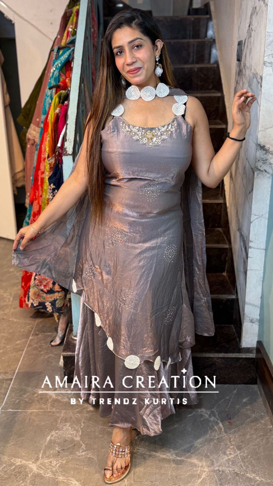 Premium Shimmer Organza Grey Colour C Cut Set
