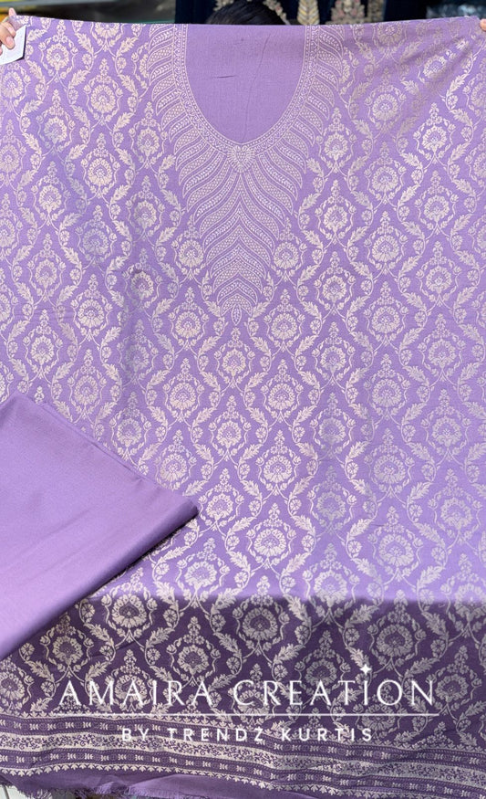 Lavender Premium Banarasi Pashmina Unstitched Suit
