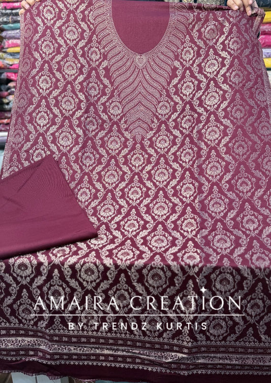 Maroon Premium Banarasi Pashmina Unstitched Suit