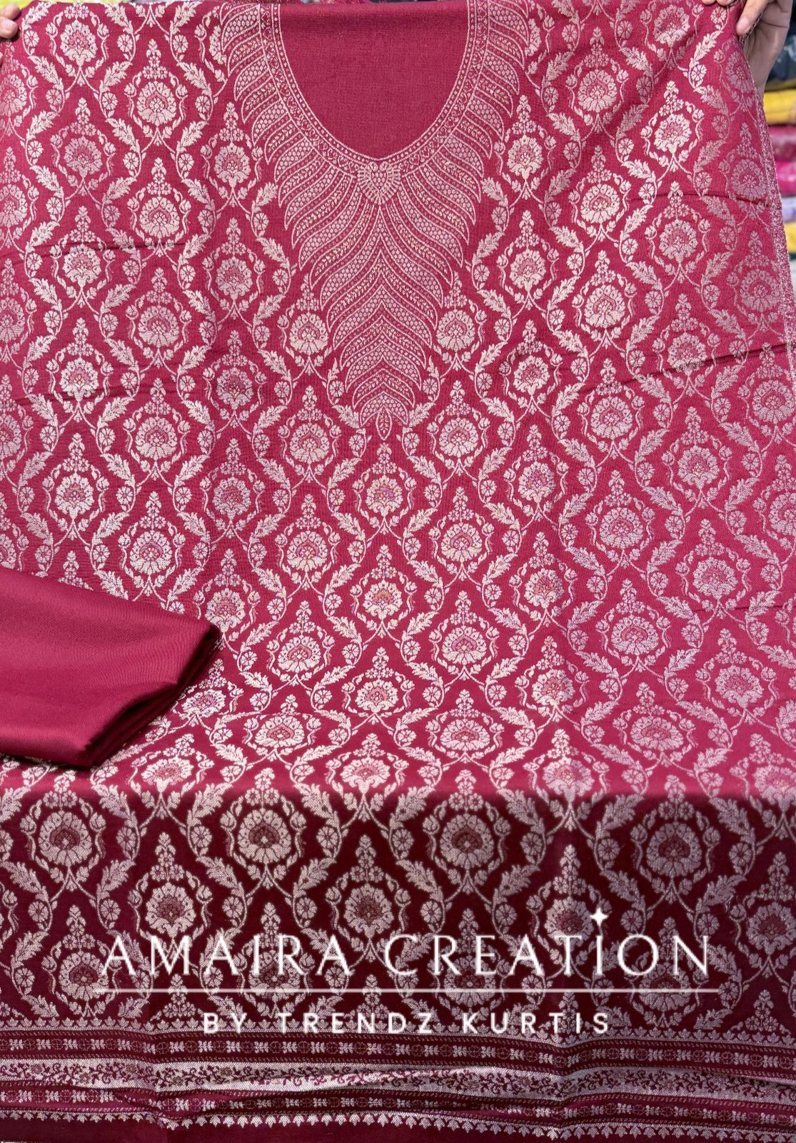 Red Premium Banarasi Pasmina Unstitched Suit
