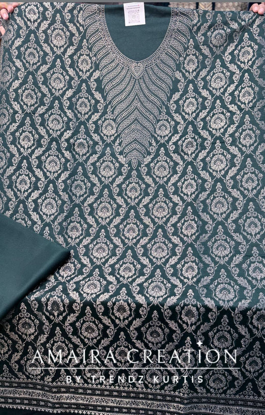 Green Premium Banarasi Pashmina Unstitched Suit