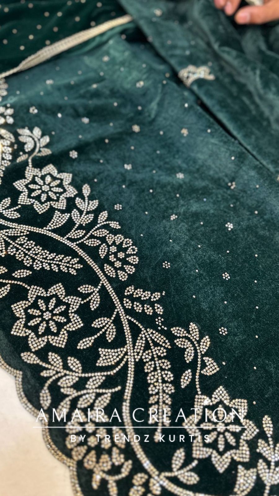 Premium Green Velvet Siroski Work Detailing Unstitched Suit