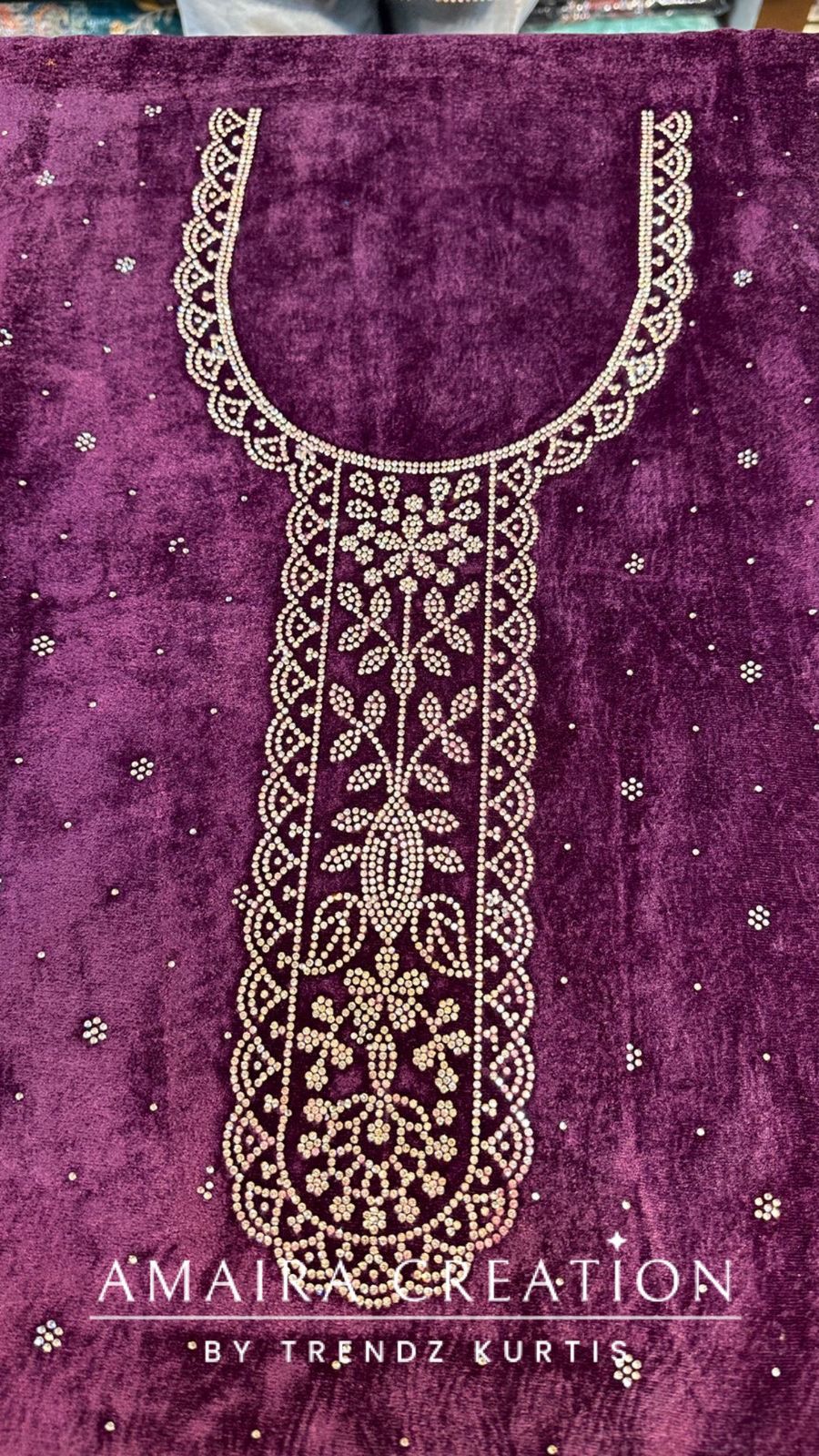 Premium Wine Velvet Siroski Work Detailing Unstitched Suit