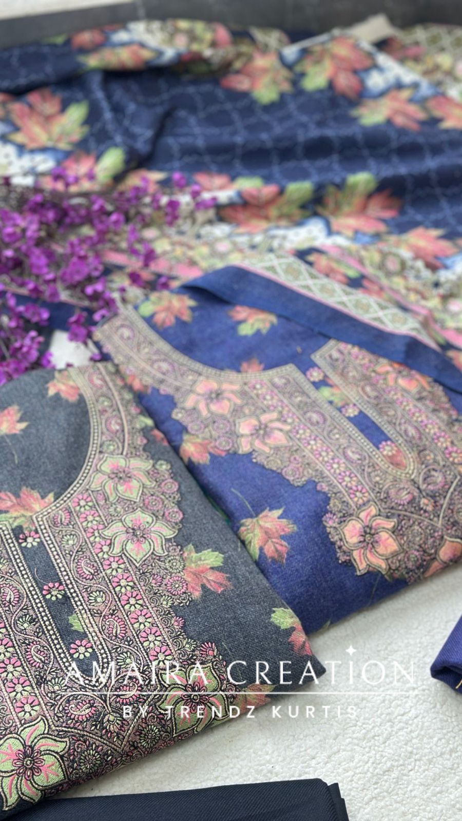 Premium Pashmina Floral Print Unstitched Suit With Beautiful Embroidery Detailing On neck