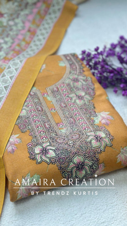 Pashmina Mustard floral unstitched suit