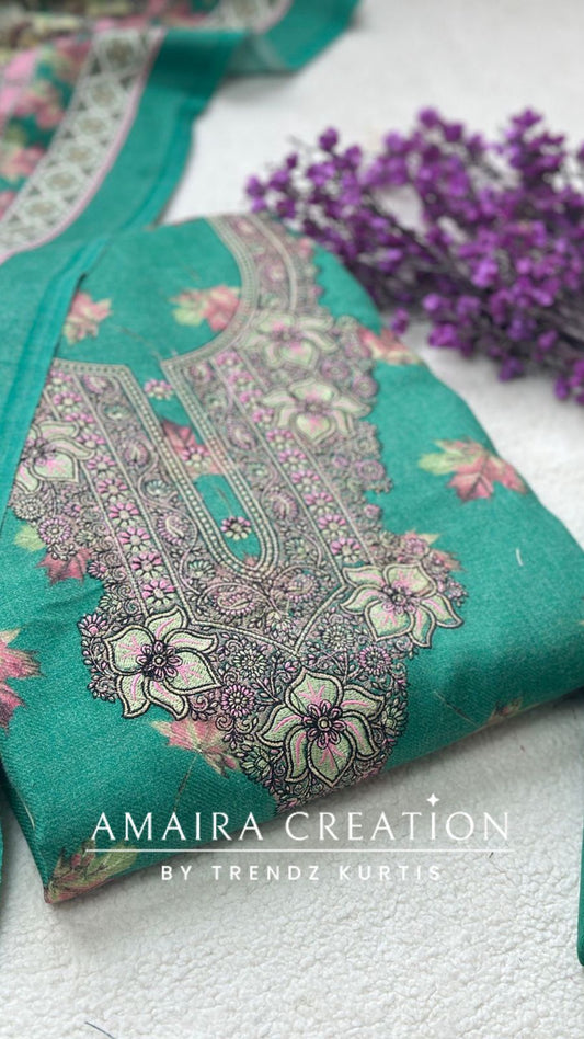Pashmina Green floral unstitched suit
