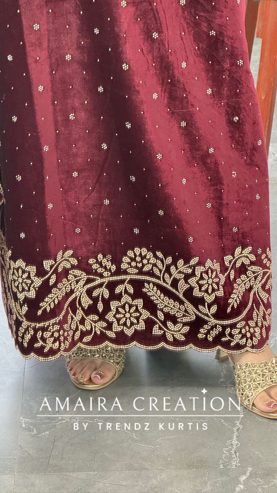 Premium Heavy Velvet Maroon Color Siroski Work Detailing Unstitch Suit