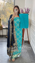 Premium Banarasi Silk Firozi Color Unstitch Suit With Contrast Banarasi Dupatta
