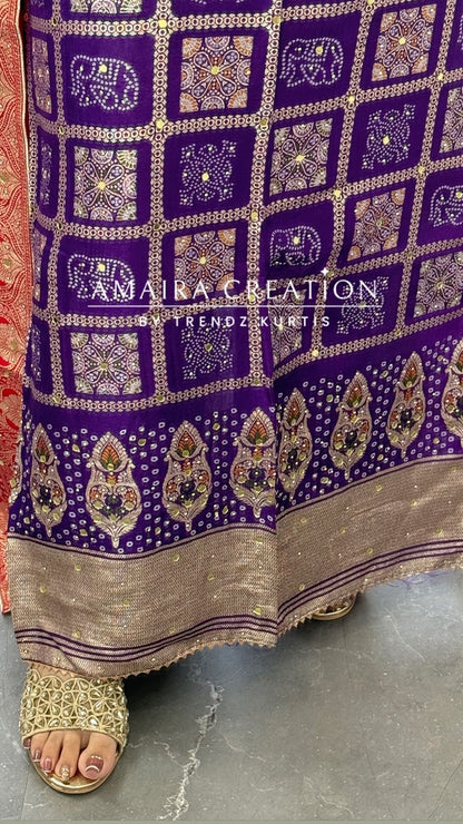 Premium Banarasi Silk Purple Color Unstitch Suit With Contrast Banarasi Dupatta