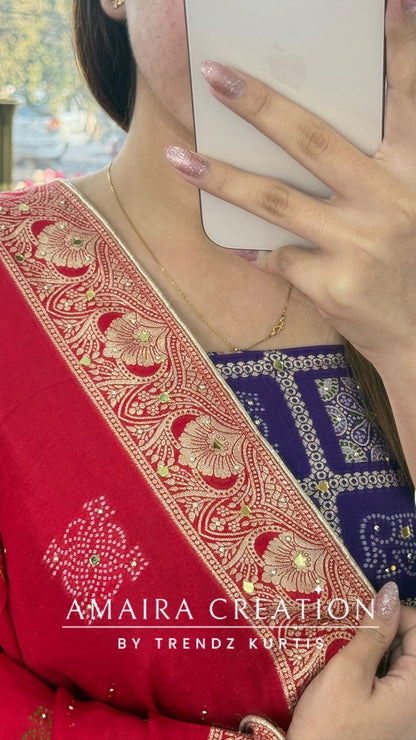 Premium Banarasi Silk Purple Color Unstitch Suit With Contrast Banarasi Dupatta